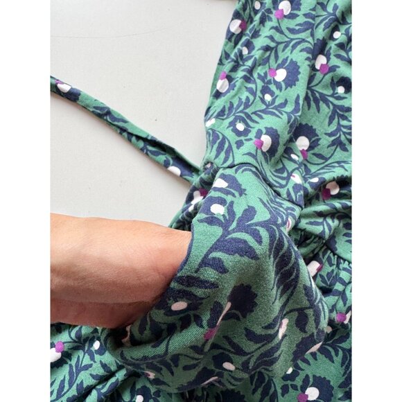 BODEN Flora Green Navy Floral Jersey Belted Puff Sleeve Midi Dress, Size 12 - Picture 9 of 15